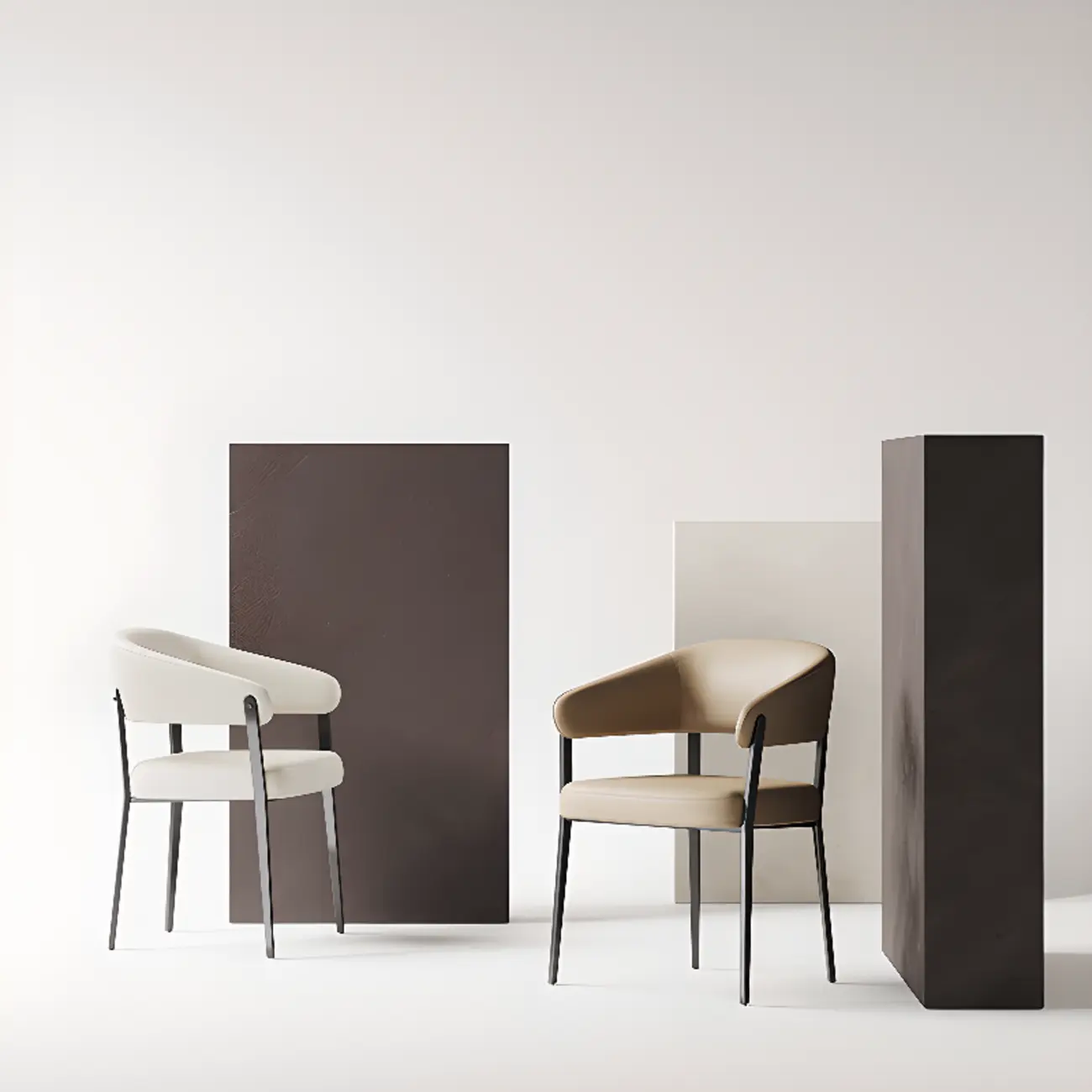 Modern Faux Leather Arm Dining Chair Open Back Alloy Legs