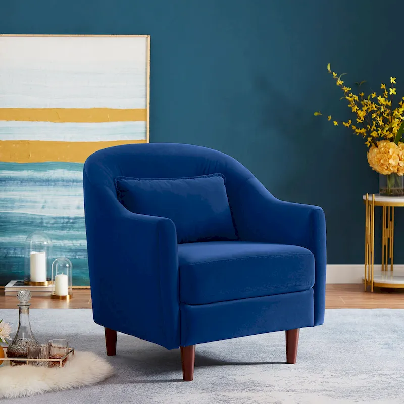 VANOMi 28.34 W Set Of 2 Accent Armchair, Velvet Barrel Chair with Solid Wood Legs