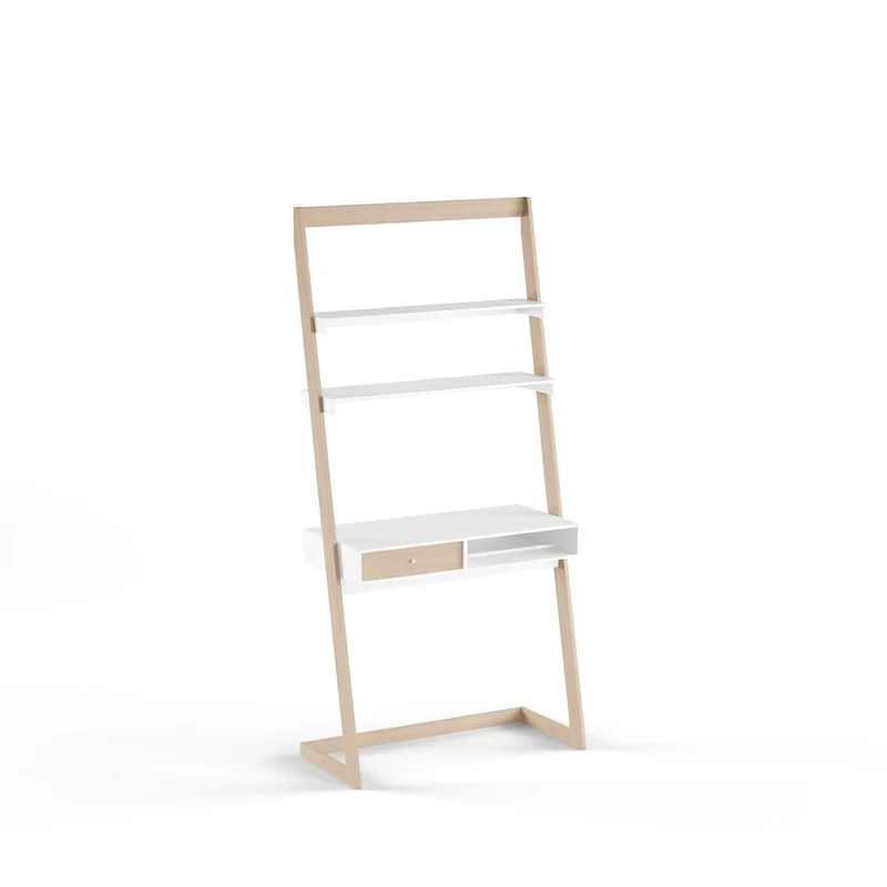 Two-Tone Wall Leaning Desk with Drawer and Shelves