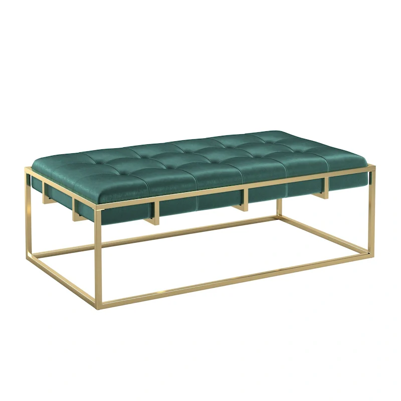 Perdita Gold Finish Velvet Rectangular Tufted Ottoman
