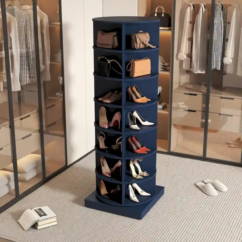 360° Rotating Shoe Cabinet – 7 Tiers, Navy Blue