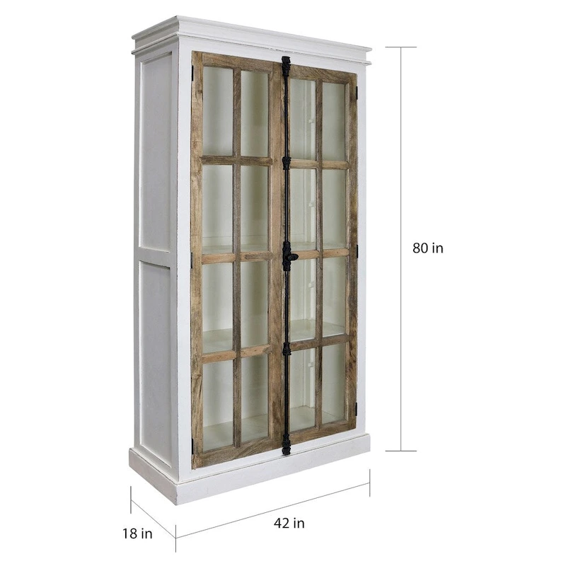 The Gray Barn Upper Glen Solid Mango Wood Clear Tempered Glass Window Pane Curio Cabinet