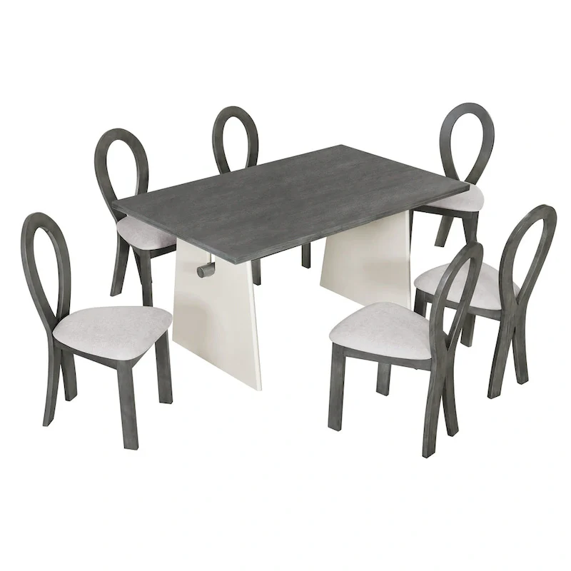 Modern 7-Piece Dining Table Set with 6 Upholstered Chairs