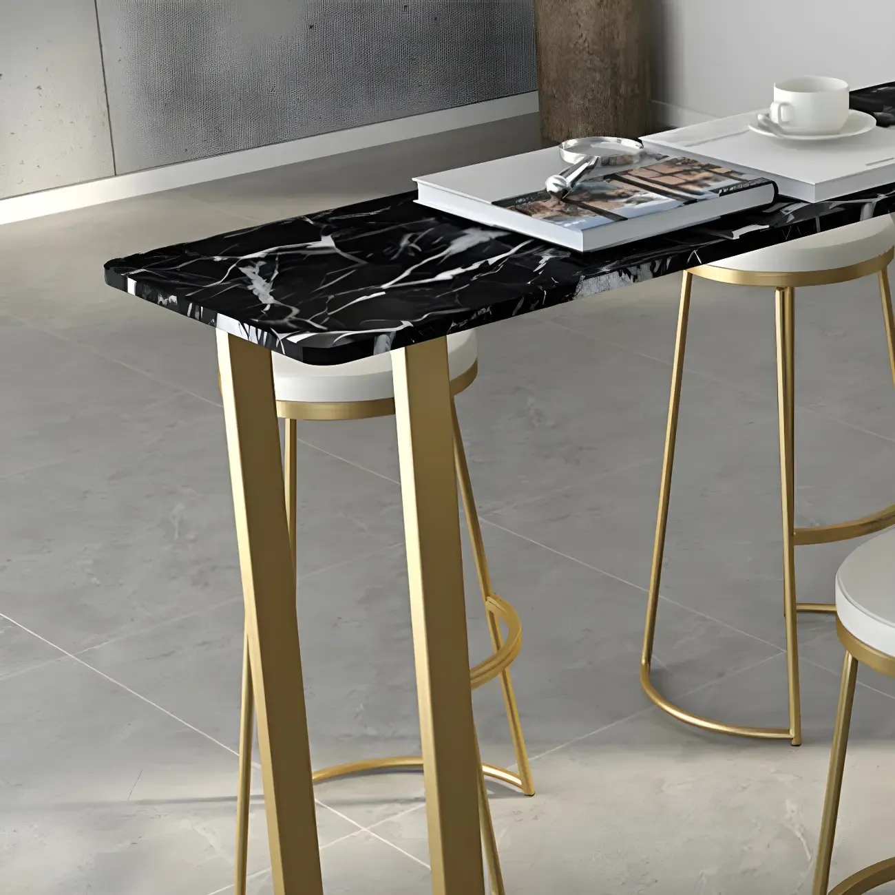Black Rectangle Marble Tall Bar Table Gold Base