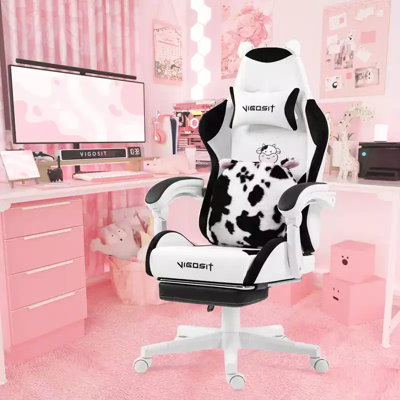 Okak Modern Cute Animal Swivel Gamer Chair with Paw Lumbar Cushion,High Ergonomic Task Chair Computer Chair for Adults
