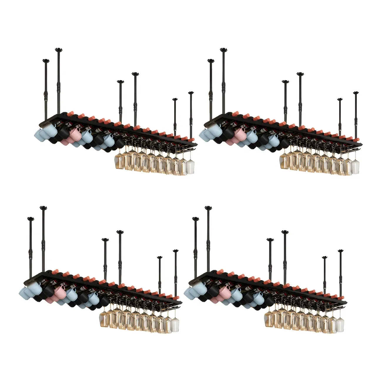 Industrial Metal Hanging Wine Rack with Glass Holder