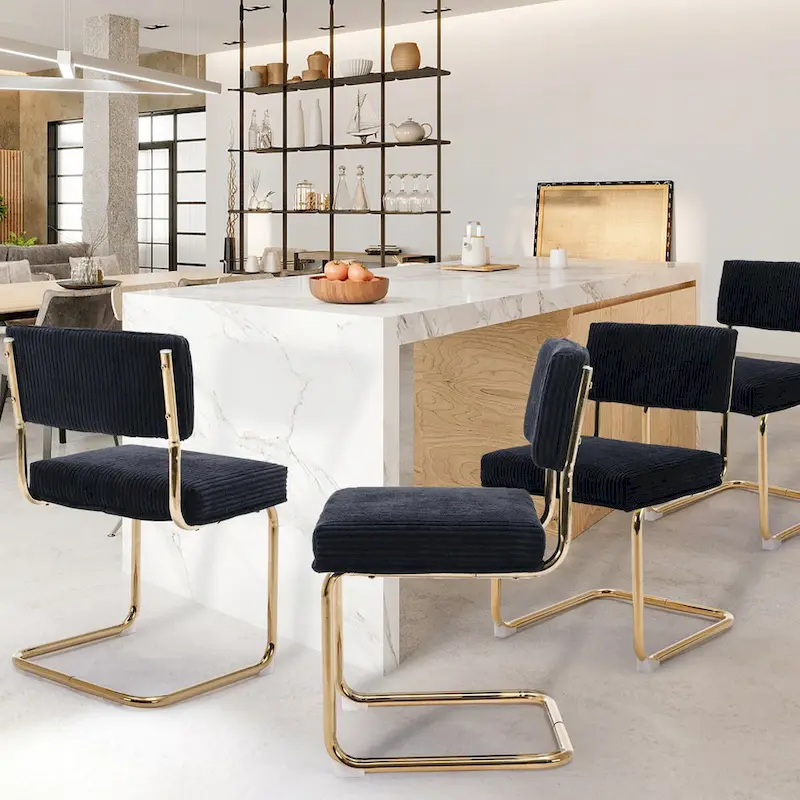 Corduroy Dining Chair with Gold Metal Base