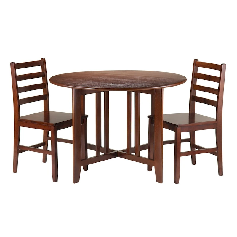 3-Pc Drop Leaf Table with Ladder-back Chairs, Walnut