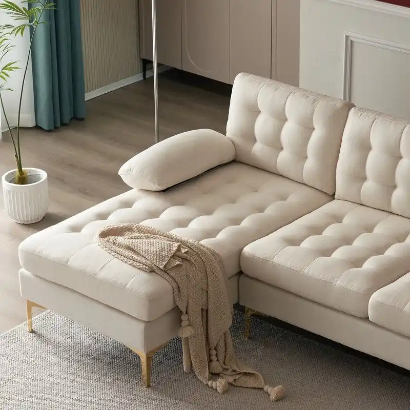 U-shaped Soft-Covered Armrest Backrest Seat Sectional Sofa Beige