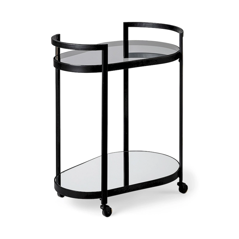 Eleonore Black Metal Frame Two-Tier w/Glass Shelves Bar Cart