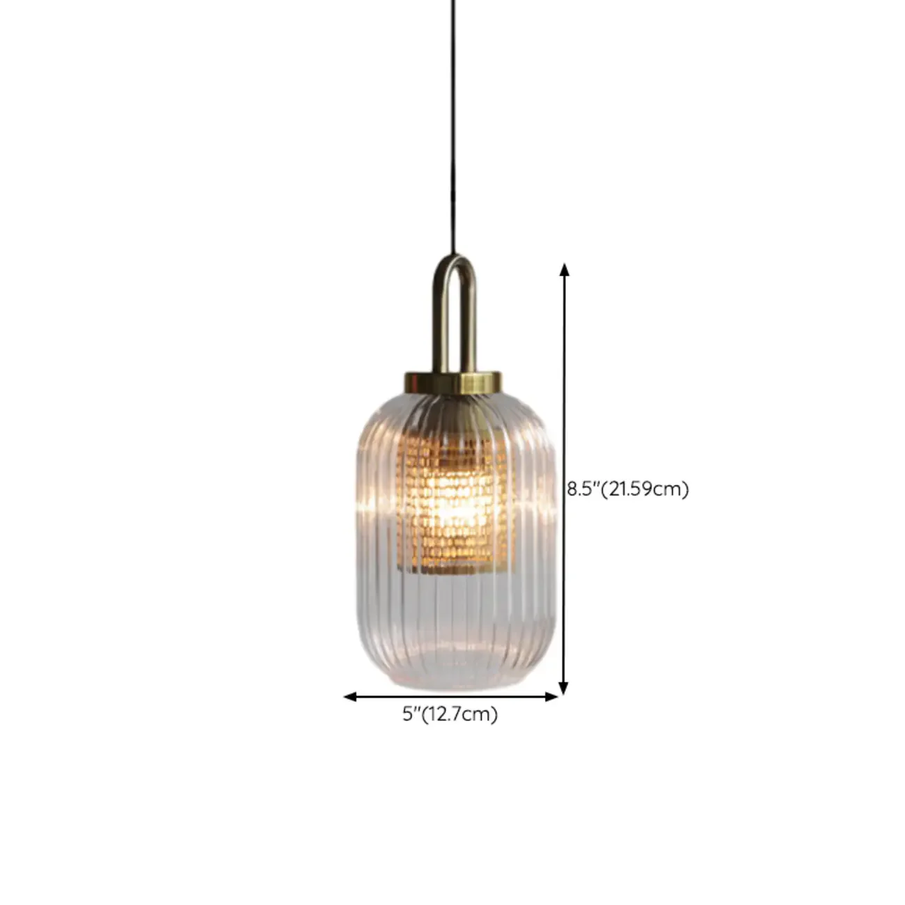 Gold Metal Ribbed Clear Glass Kitchen Pendant Light