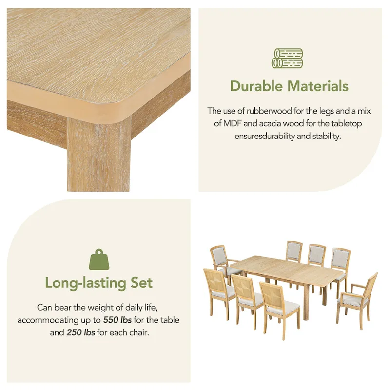 7-Piece Wooden Dining Table Set with Extendable Table & 6 Chairs