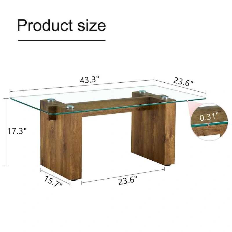 Tempered Glass Coffee Table with MDF Column Legs