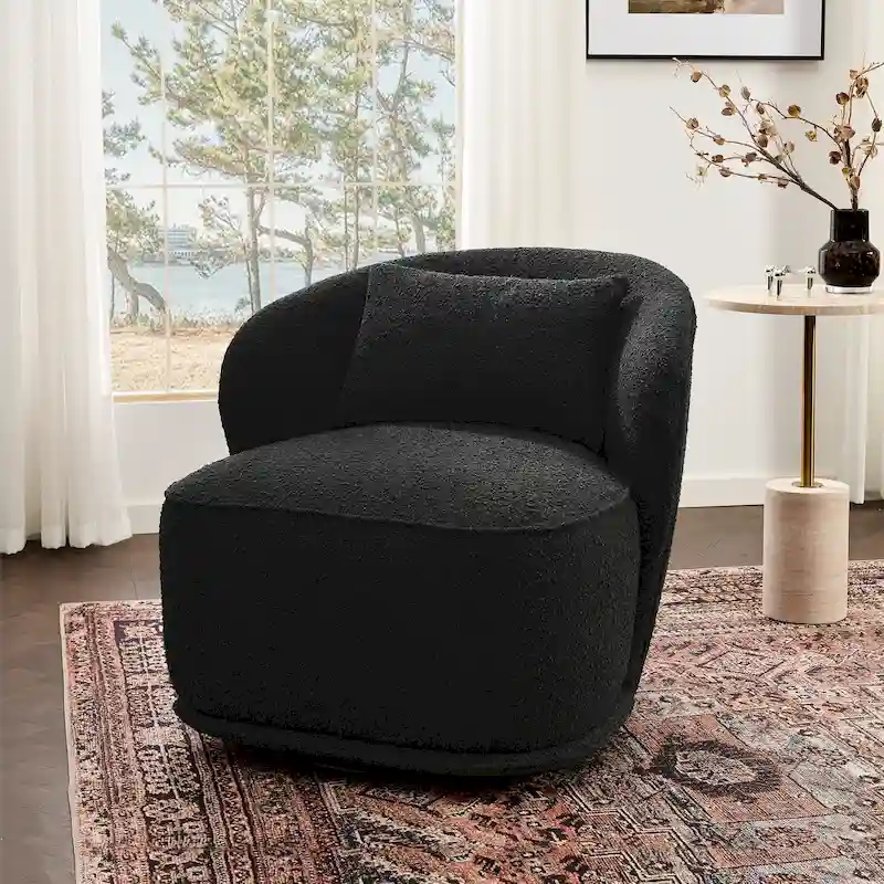 KINWELL 33 Wide Sherpa Boucle Upholstered Swivel Accent Chair