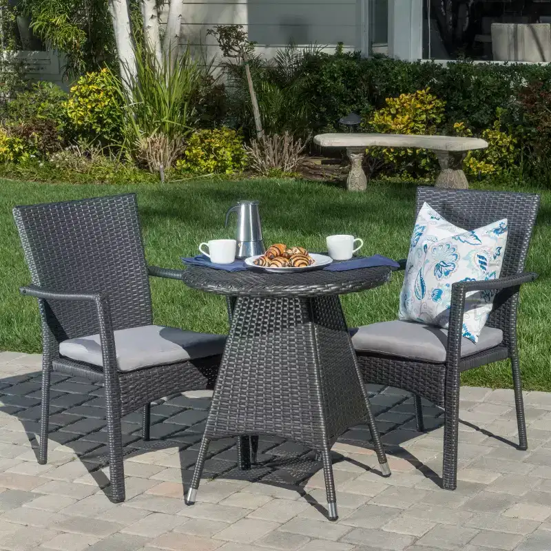 Christopher Knight Home Georgina Outdoor Wicker 3 Piece Bistro Set with Cushion