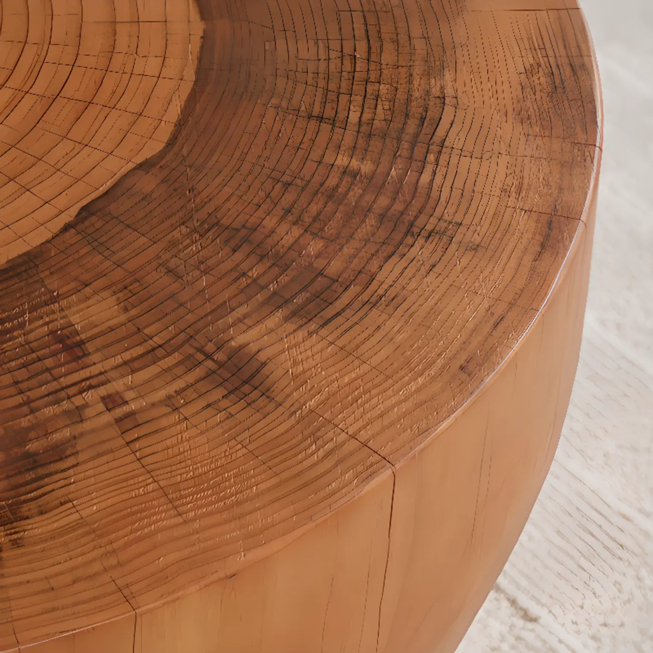 Rustic Solid Wooden Round Coffee Table with Natural Finish