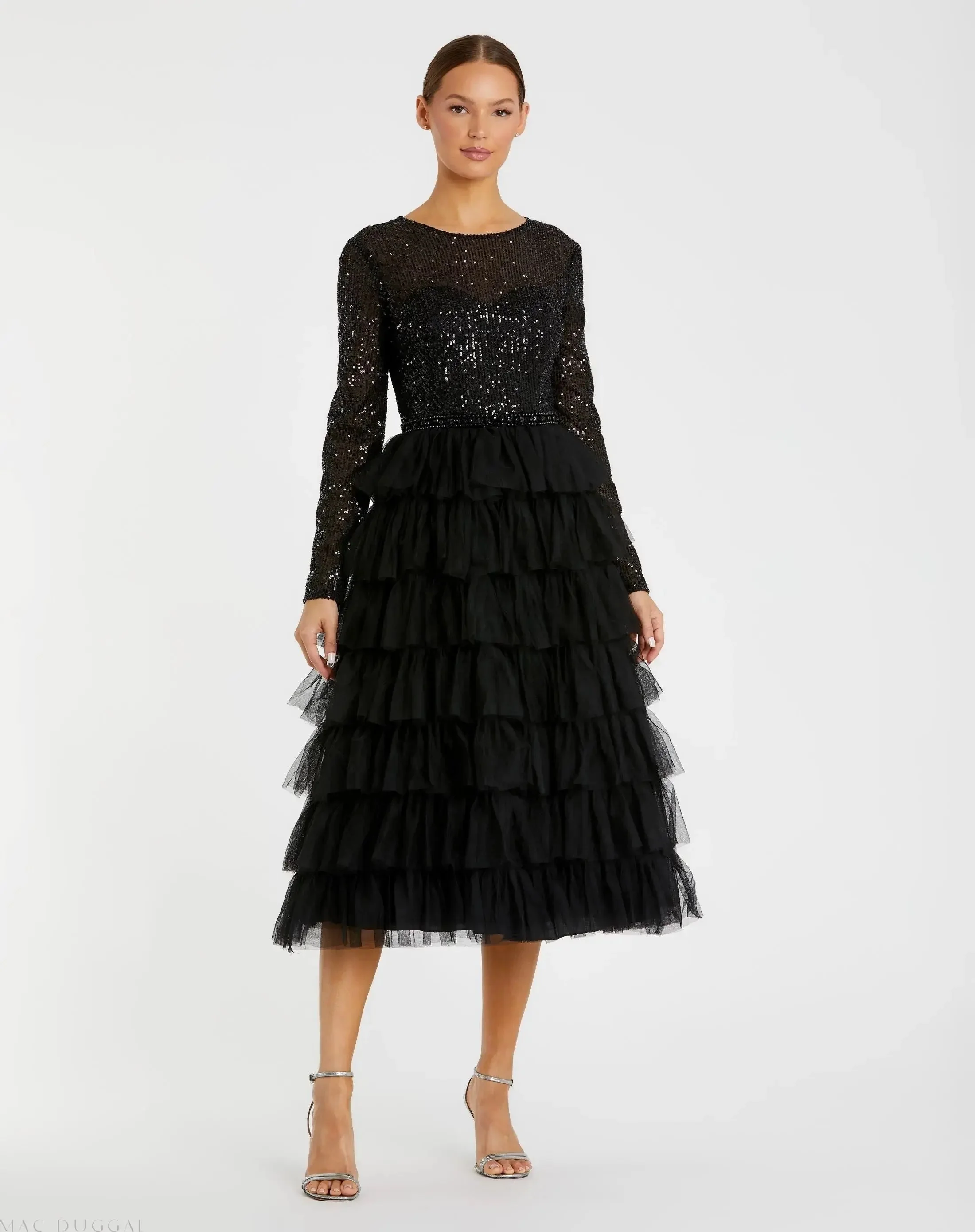 Long Sleeve Ruffle Tiered Midi Dress