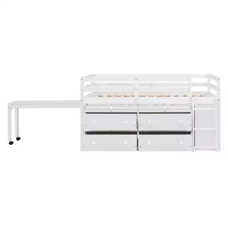 Luxystar Low Loft Bed with Desk, 4 Drawers and Bookcase