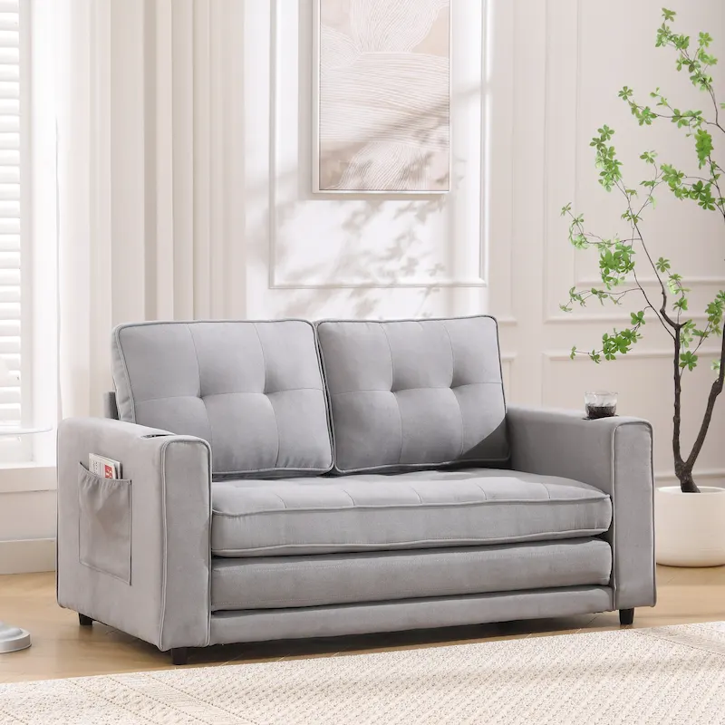 3-In-1 Upholstered Futon Sofa Convertible Floor Sofa Bed