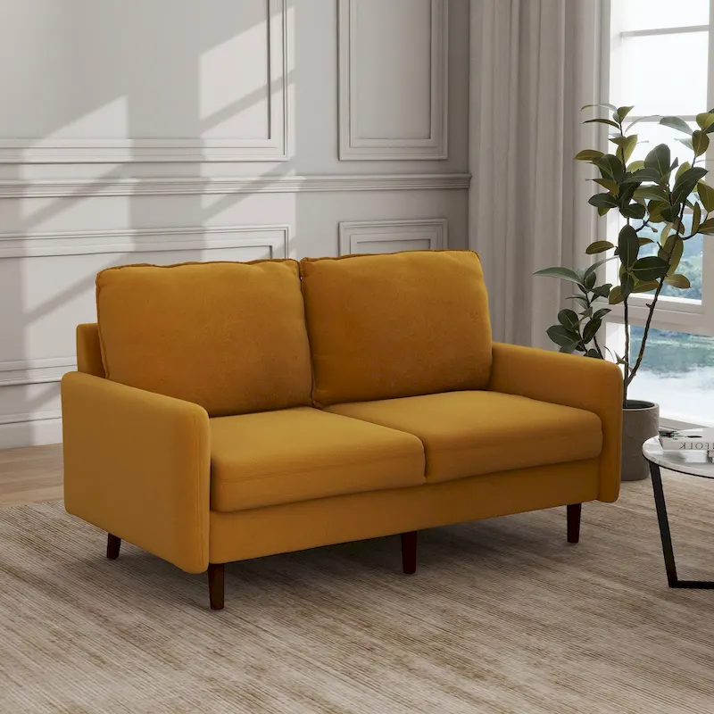 Modern Loveseat Velvet Wood Legs Sofa
