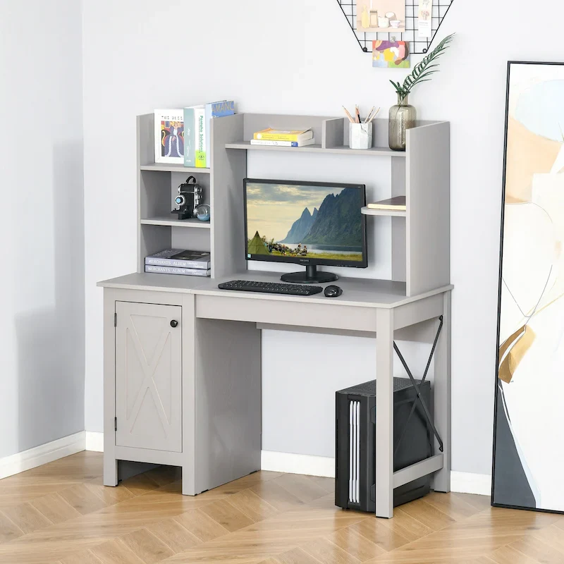 Farmhouse Computer Desk with Hutch and Cabinet, Home office Desk with Storage, for Study