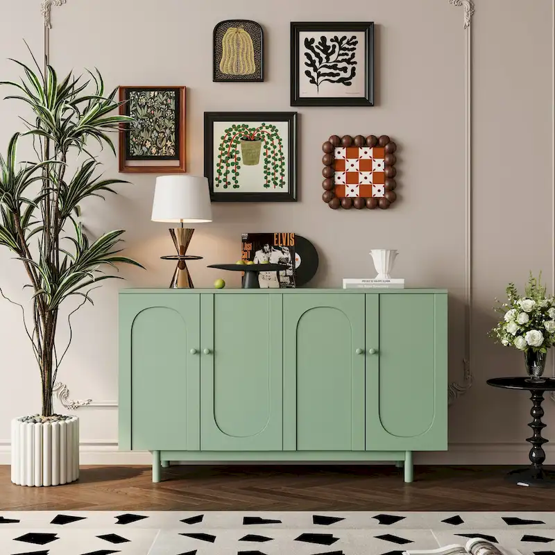 Mint Green / White 4-Door Storage Cabinet with Pine Legs, Single