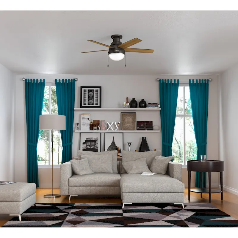 Hunter 46  Anslee Low Profile Ceiling Fan with LED Light Kit and Pull Chain - Silver