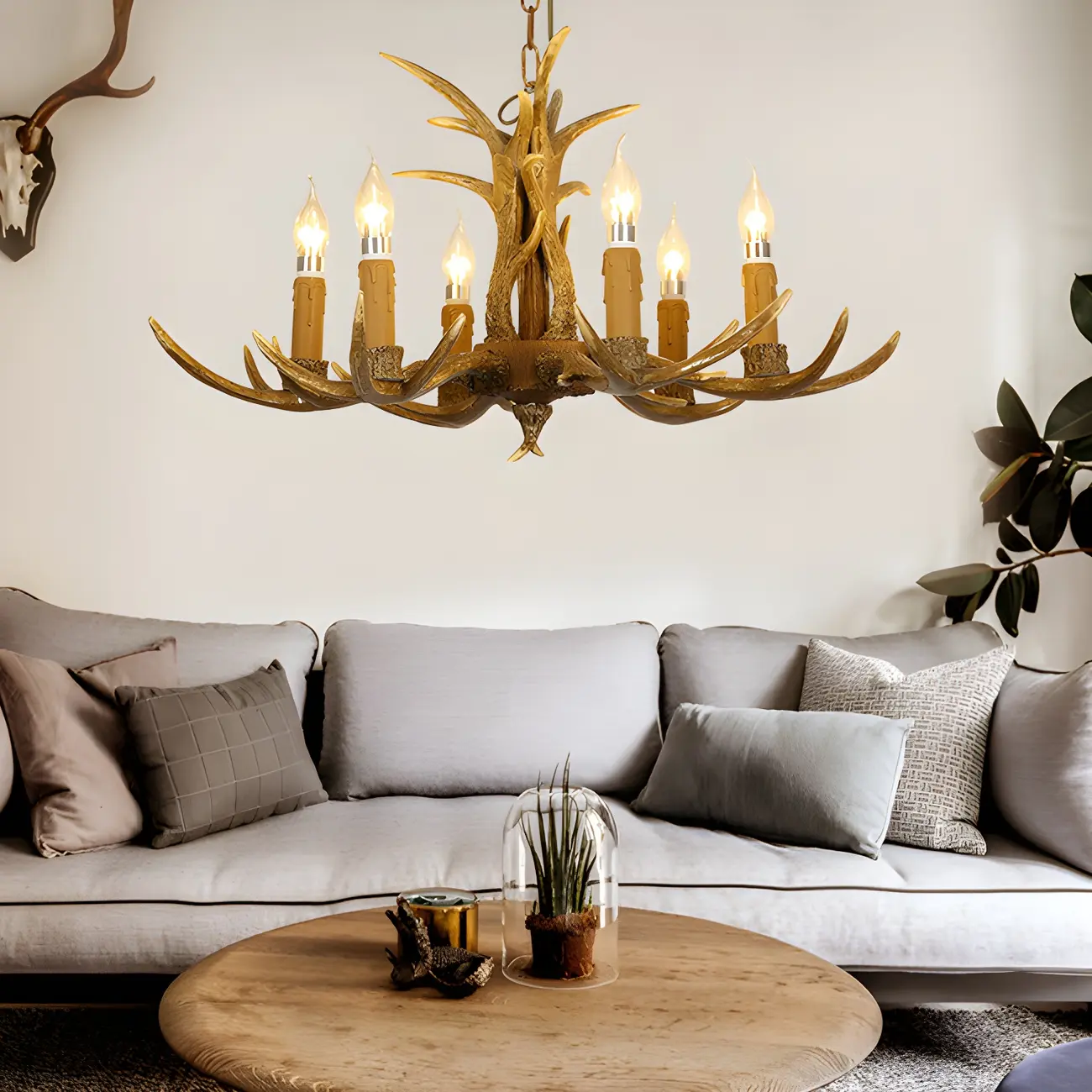 Gold Antler Shape Resin Rustic Chandelier Lighting