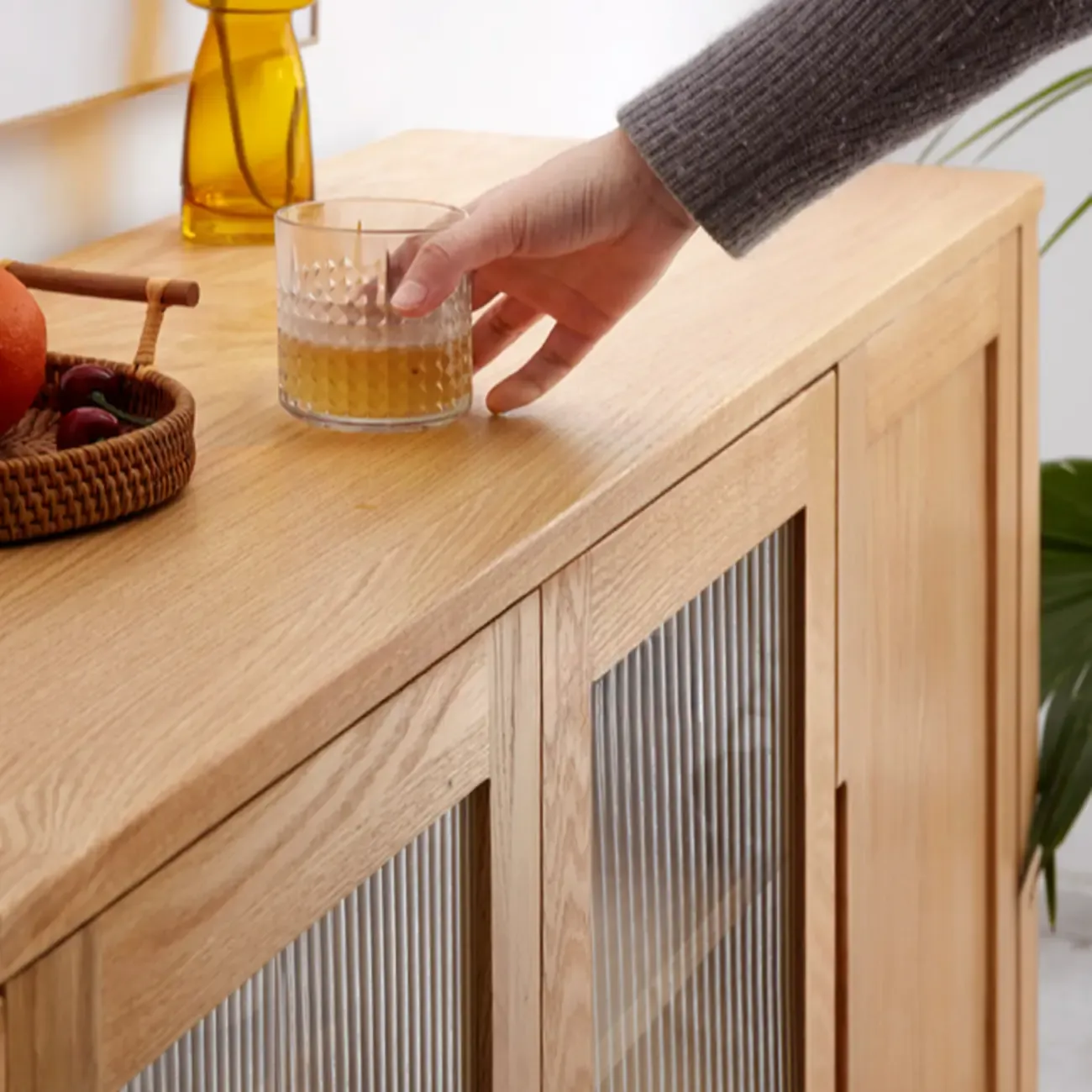 Modern Wood Sideboard with Shelves and Drawers