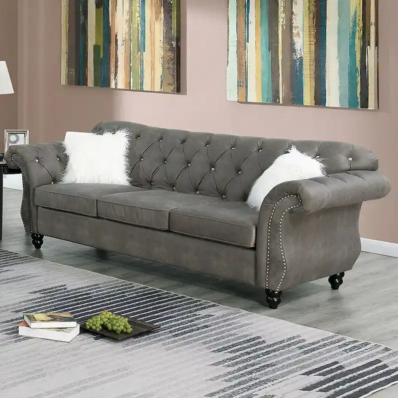 Living Room Sofa with Button Tufted Back