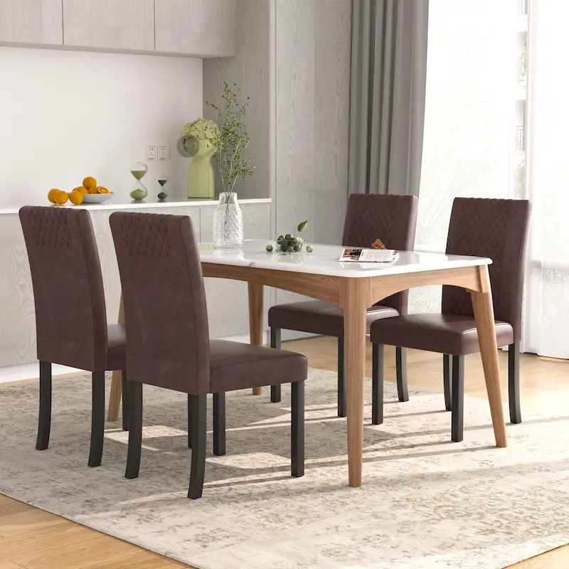 Upholstered Dining Chairs Set of 4 with High Back and Solid Wood Legs