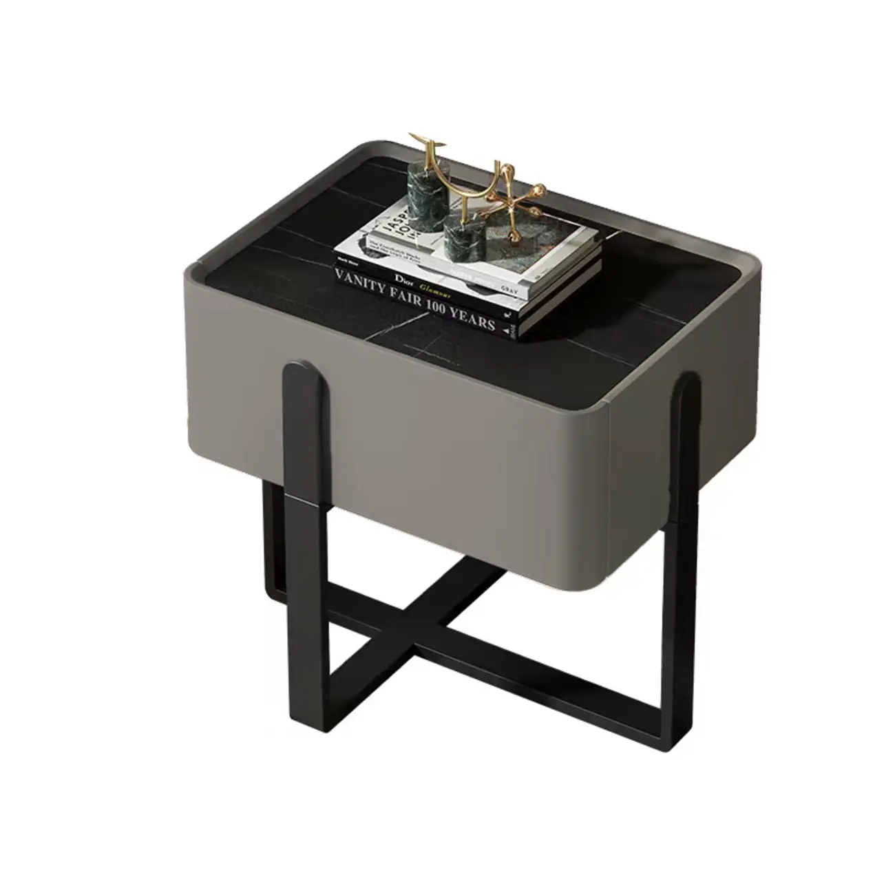 Modern Stone Top Leather Drawer Nightstand for Small Space