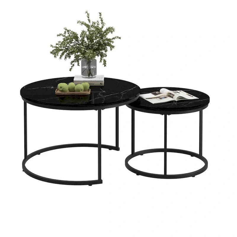 Nesting Coffee Table Set of 2, 27.6inch Round Coffee Table Wood Finish with Sturdy Metal Frame,End Table Side Tables