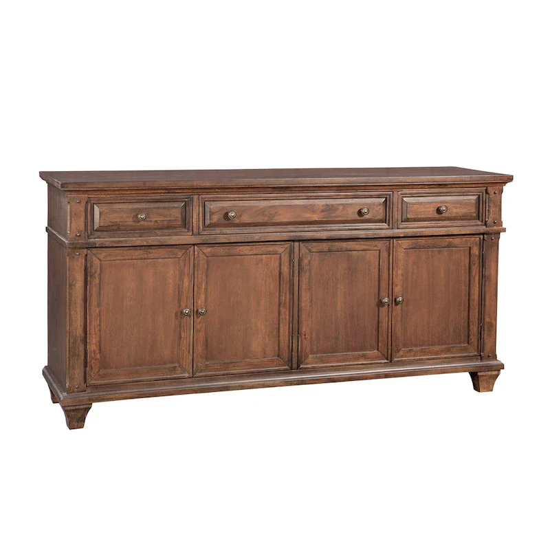 Rustic Cherry 72-Inch TV Console with 3 Drawers & 4 Cabinet Doors