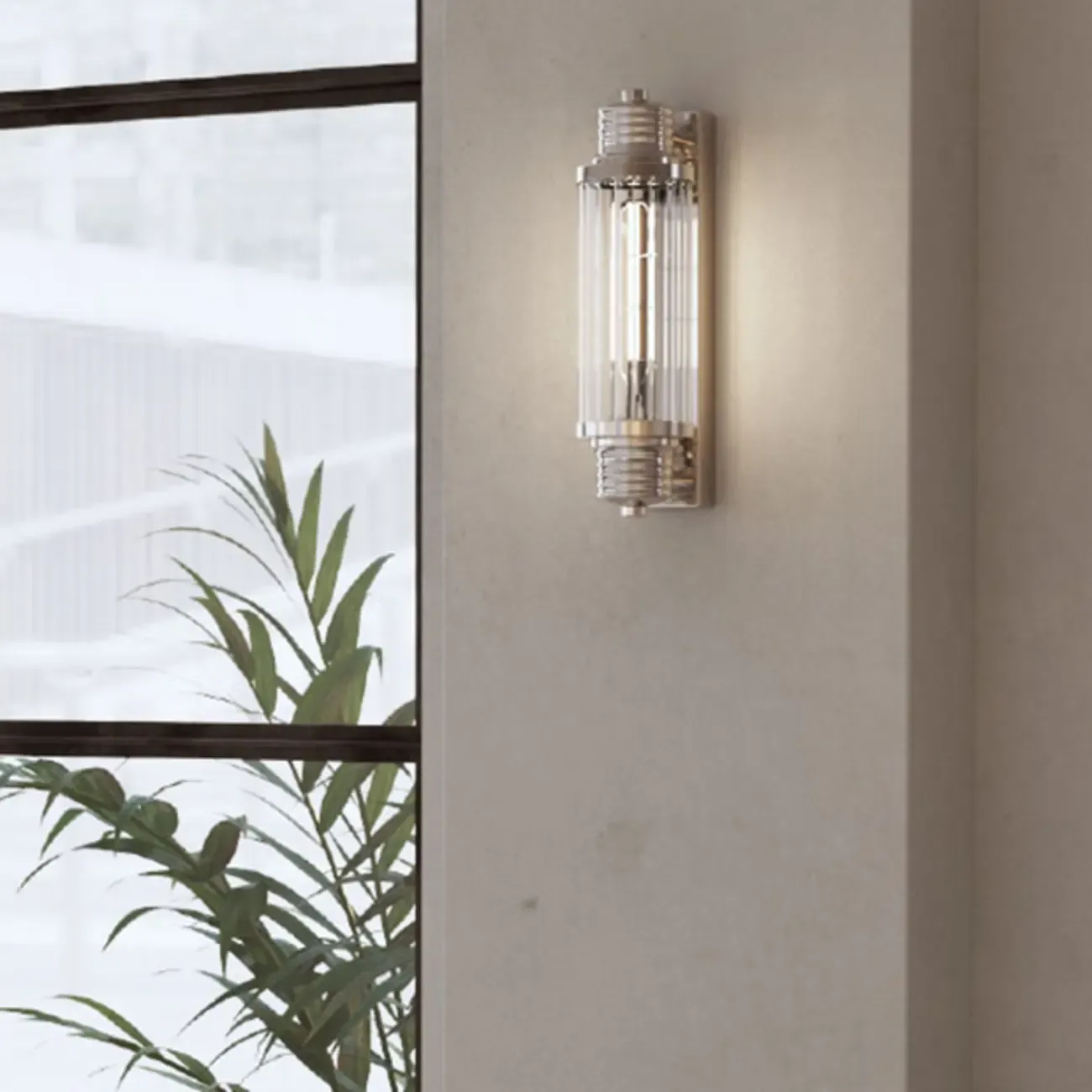 Chrome Glass Cylinder Vertical Wall Sconce