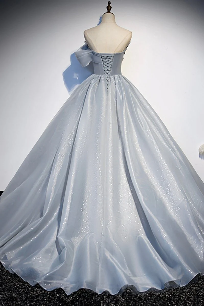 Gray Satin Long Ball Gown Quinceanera Dresses