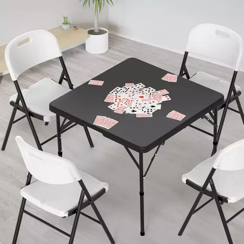 VINGLI 34 Fold in Half Square Table, Bi-Folding Commercial Table, Portable Plastic Dining Card Table for Kitchen or Outdoor, Black