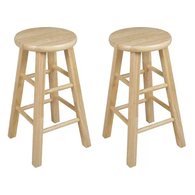 PJ Wood Classic Round Seat 24 Tall Kitchen Counter Stools, Natural (Set of 8)