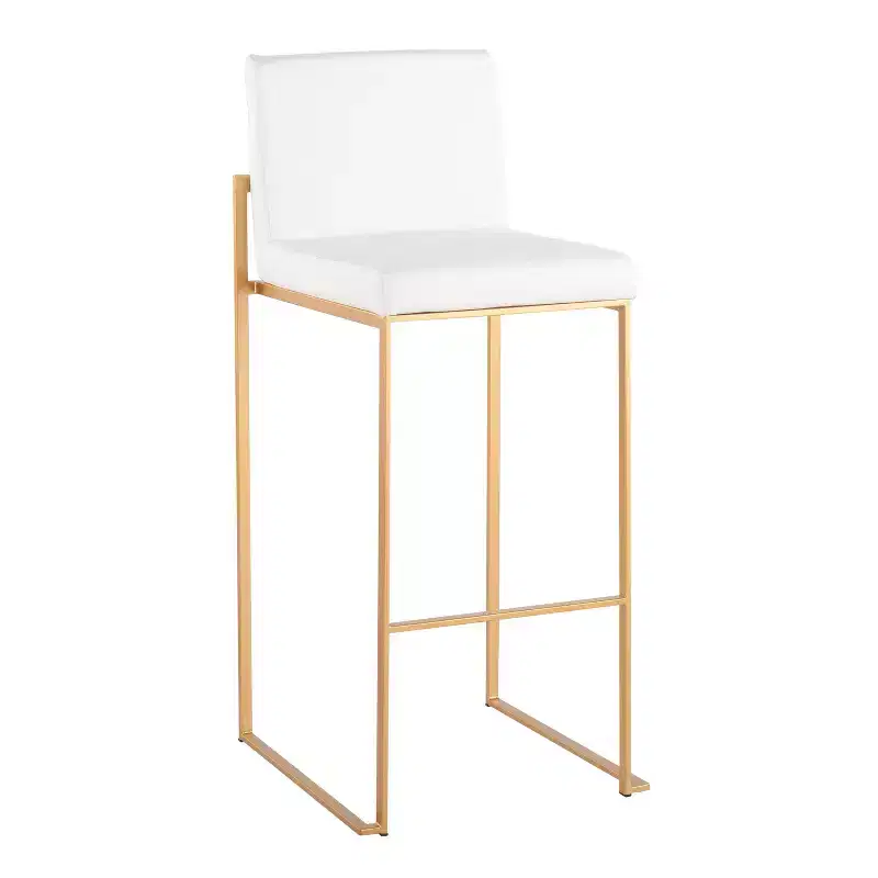 LumiSource Set of 3 Fuji High Back Barstools Gold Steel/White PU