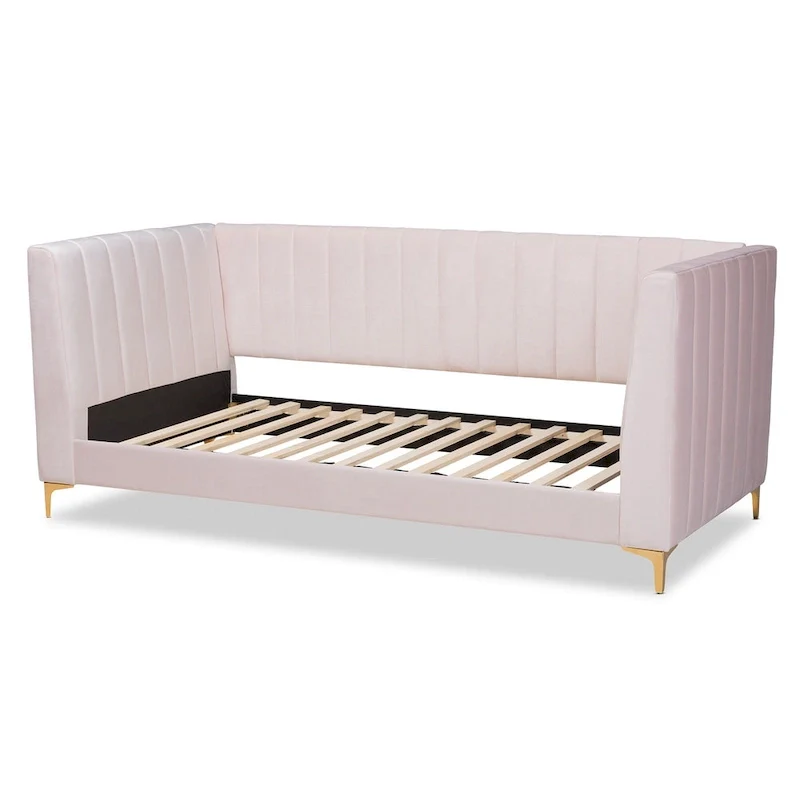 Oksana Light Pink Velvet and Gold Finished Daybed