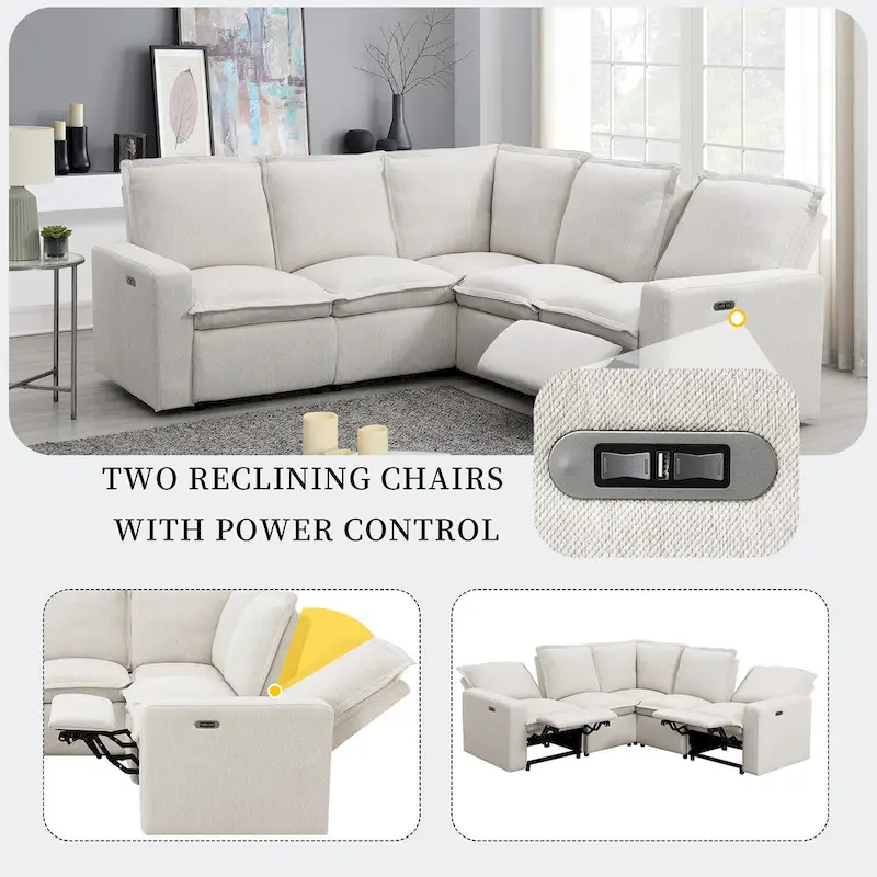 Power Recliner Chair L-Shaped Sectional Sofa, Home Theater Seating Soft Chair