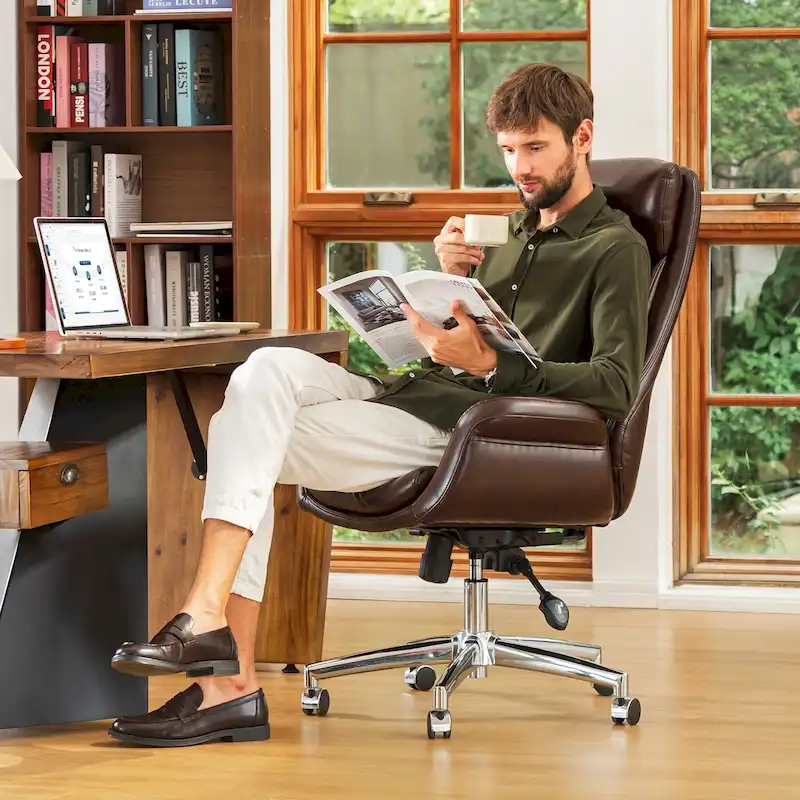 48-inch Mid-Century Adjustable Swivel Faux Leather Office Chair