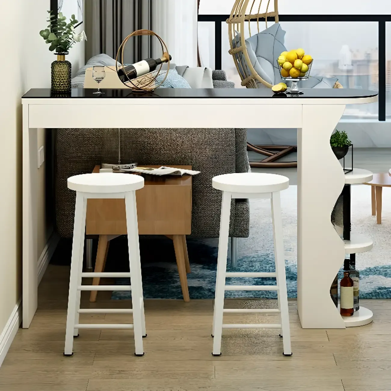 Irregular Coal Toughened Glass Wooden Storage Bar Tables