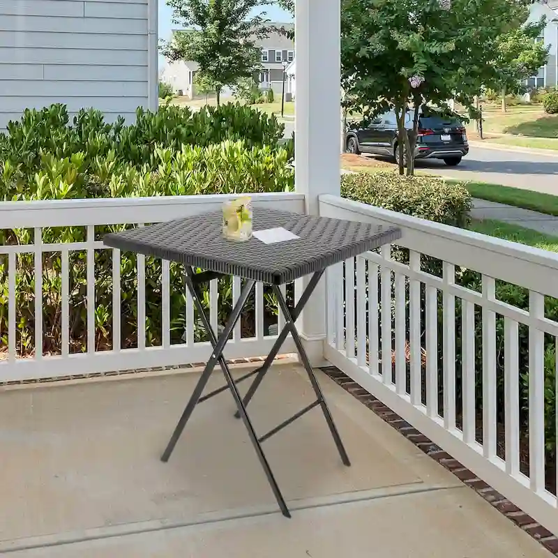 Plastic Rattan Folding Square Table in Black