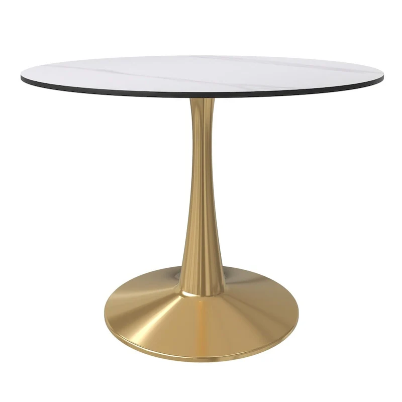LeisureMod Round Dining Table 40 Sintered Stone Tabletop in Gold Steel Bistro Series