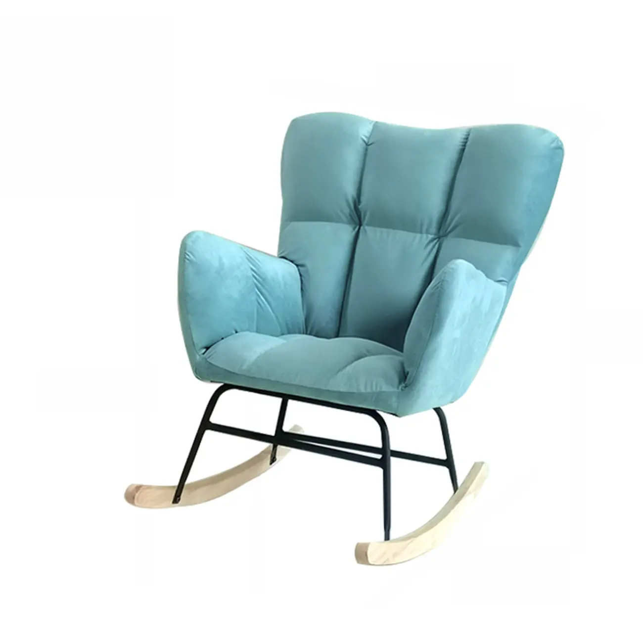 Tech Cloth Upholstered Wood Rocking Chair with Recessed Arm