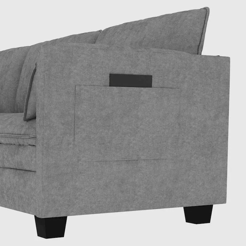 Christopher Knight Home - Noah 141.5  U-Shaped 6-Seater Sofa Couch with Movable Ottoman and Armrest Pockets, Fabric Upholstery