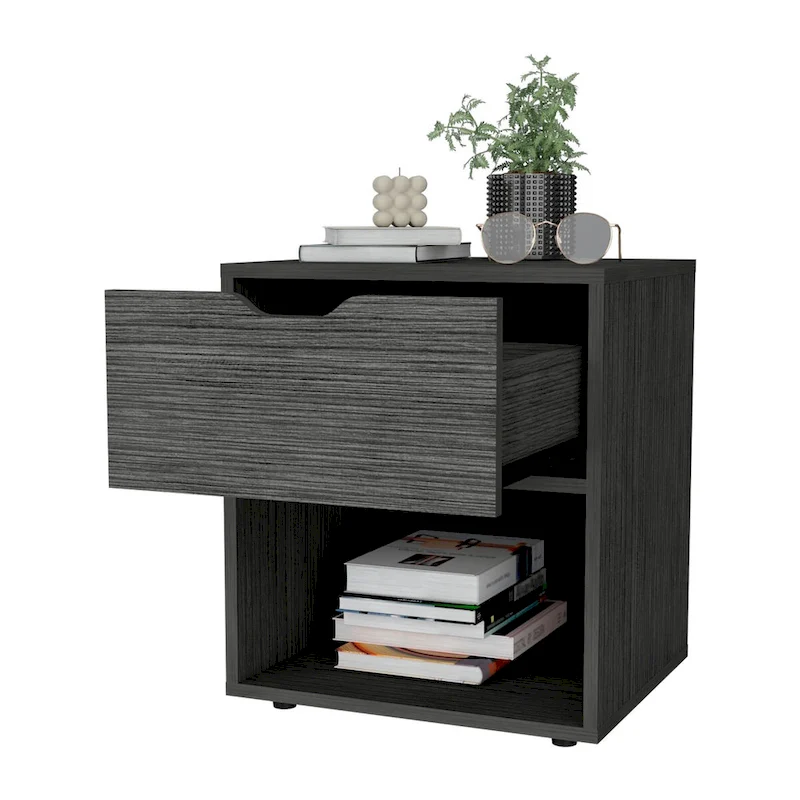 Nightstand with Drawer and Open Shelf - White/Black/Gray