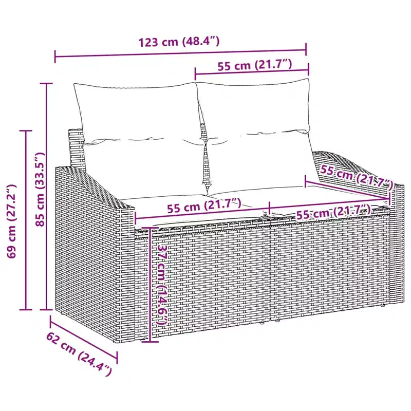 vidaXL Sofa Set with Cushion 6 pcs Grey Poly Rattan