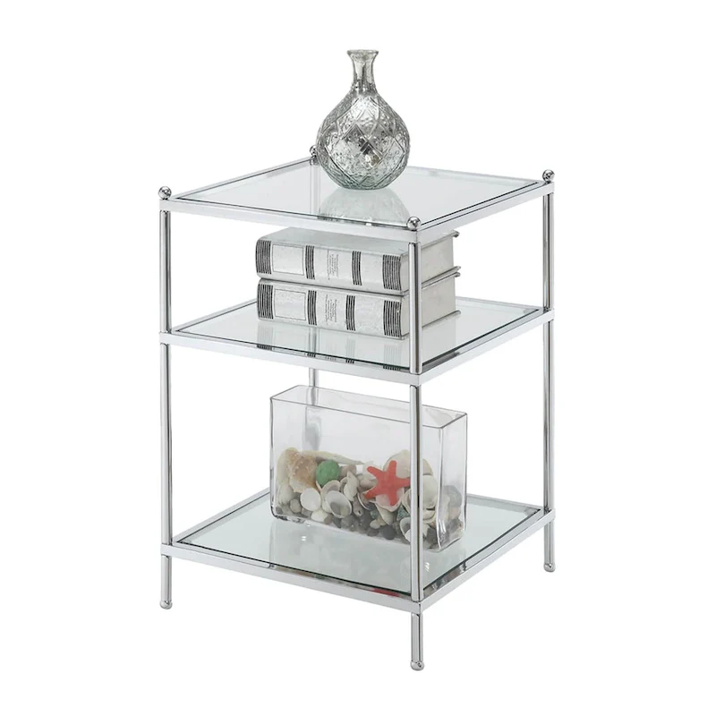3-Tier Glass End Table - Chrome/Glass, Contemporary Design, Single User